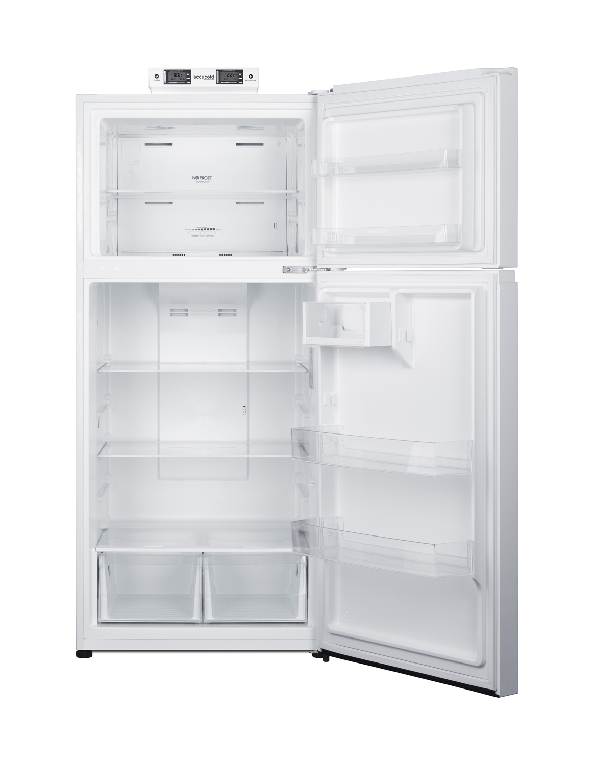 18 cu.ft. break room refrigerator-freezer in white with NIST calibrated alarm/thermometers